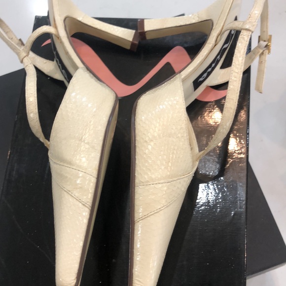 Nina Tambour -SX Bone Snake skin heels cream color pointed toe women's size 8 - Picture 5 of 7
